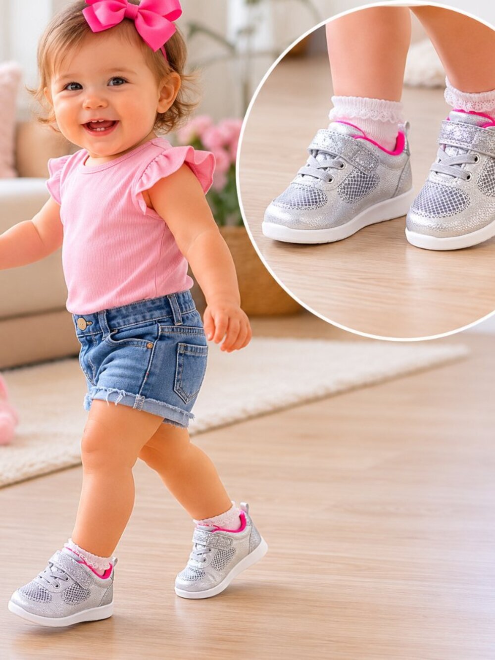 Carter’s Toddler Girl Sneakers Silver Glitter Shoes Size 4M Baby Walking